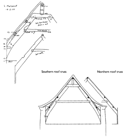 Sketch plan and drawn section of roof truss